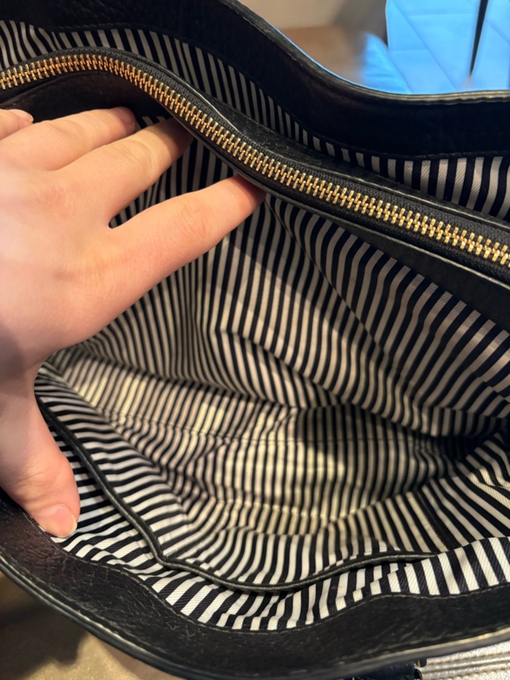 kate spade Black Pebbled Leather Shoulder Bag with White Trim - Picture 5 of 16